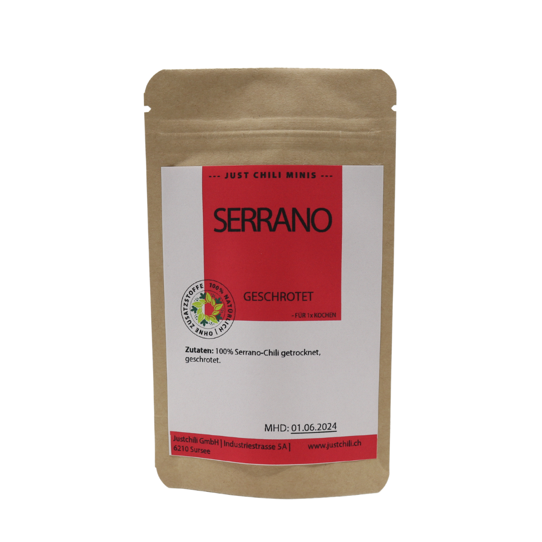 Serrano Chili geschrotet