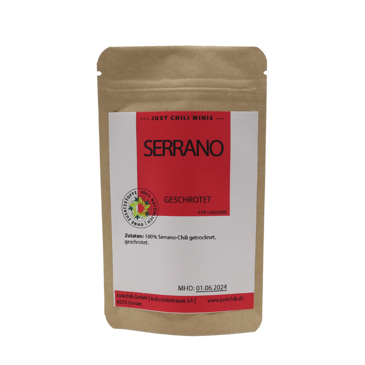 Serrano Chili geschrotet